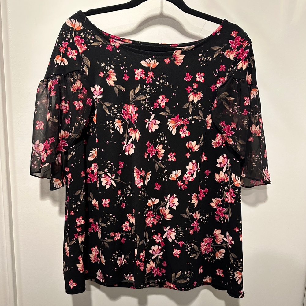 Roz & Ali Black and Pink Floral Blouse - 1X